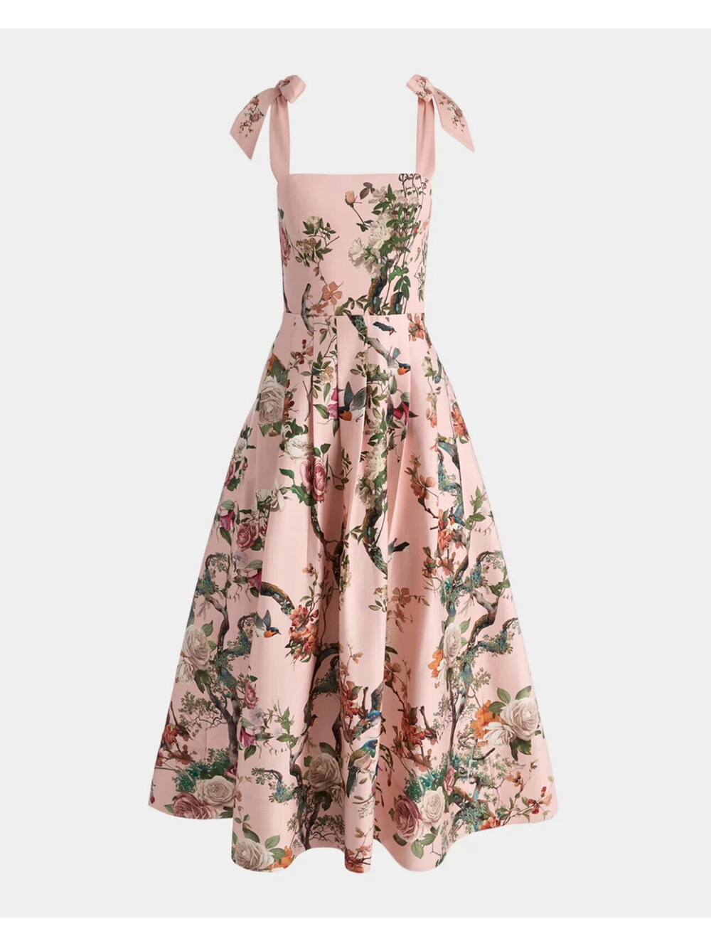 Floral Tie-Shoulder Midi Dress in Blush Pink